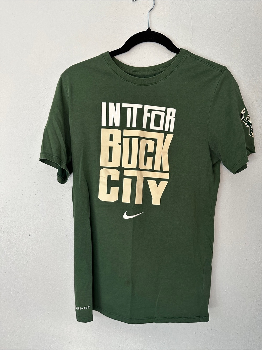 Nike Men’s Green 'Buck City' Graphic Tee with Cream Lettering